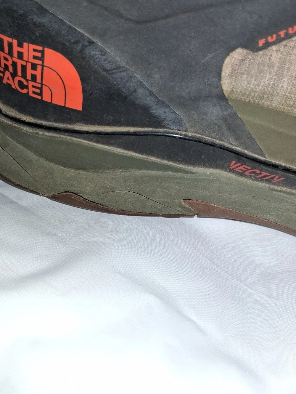 The North Face Olive Green Hiking Boots with Orange Logo Accents